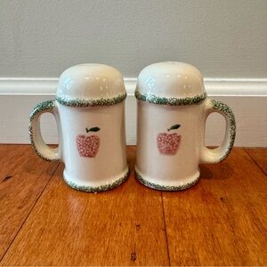 Vintage CottageCore Large Salt & Pepper‎ Large Hand Paint Apple Design Primitive